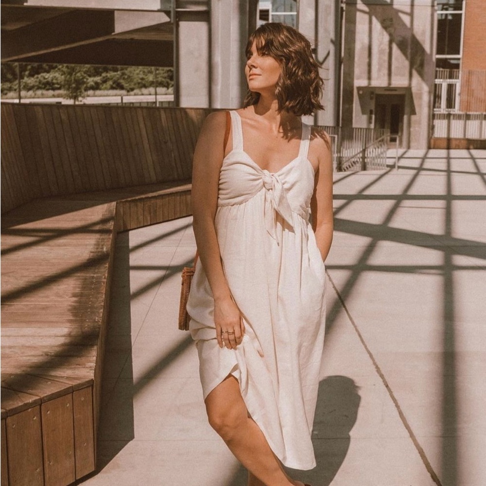 Who What Wear V-Neck Bow Tie A Line Linen Dress